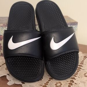 Nike Black Slides with White Logo